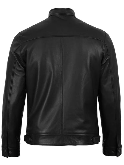 Owen Men's Black Cafe Racer Style Real Leather Jacket