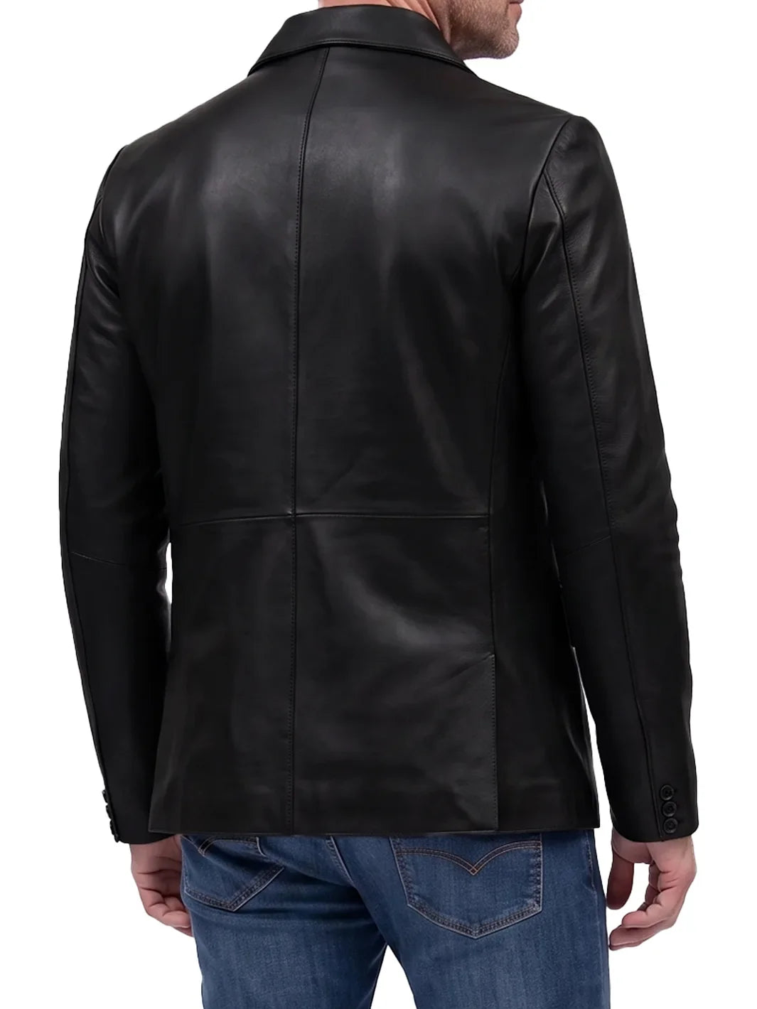 Men's Black Lambskin Leather Blazer with Two-Button Front