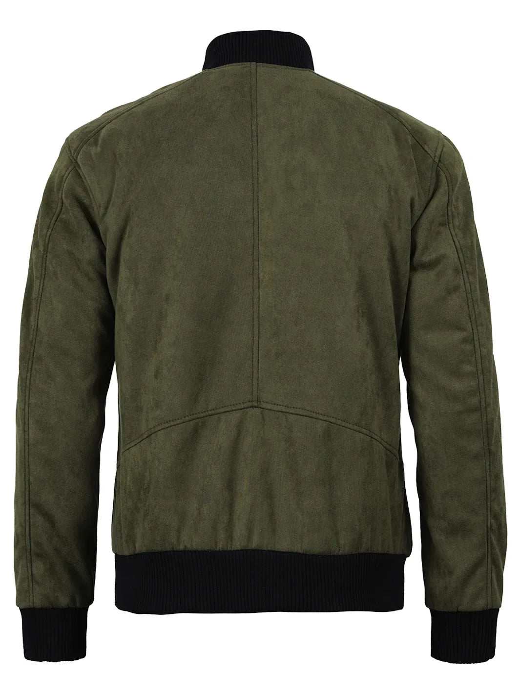 Men's Olive Green Faux Suede Bomber Jacket
