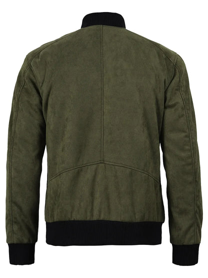 Men's Olive Green Faux Suede Bomber Jacket