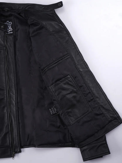Bickford Mens Black Cafe Racer Style Real Leather Jacket