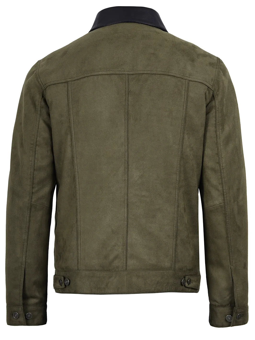 Men's Olive Green Faux Suede Trucker Jacket