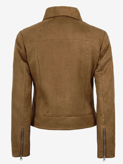 Women's Light Brown Faux Suede Harrington Jacket