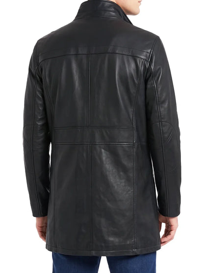 Bristol — Men's Black Lambskin 3/4 Length Car Coat