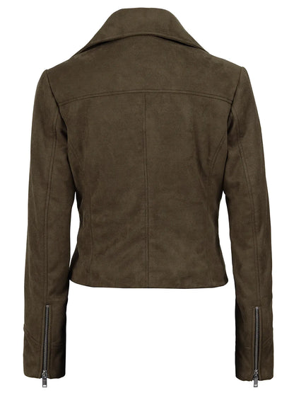 Women's Dark Brown Faux Suede Biker Style Jacket