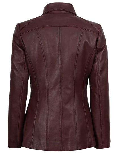 Marsha Women's Real Leather Burgundy Car Coat