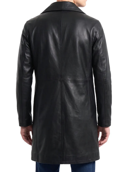 Men's Black 3/4 Length Real Leather Car Coat