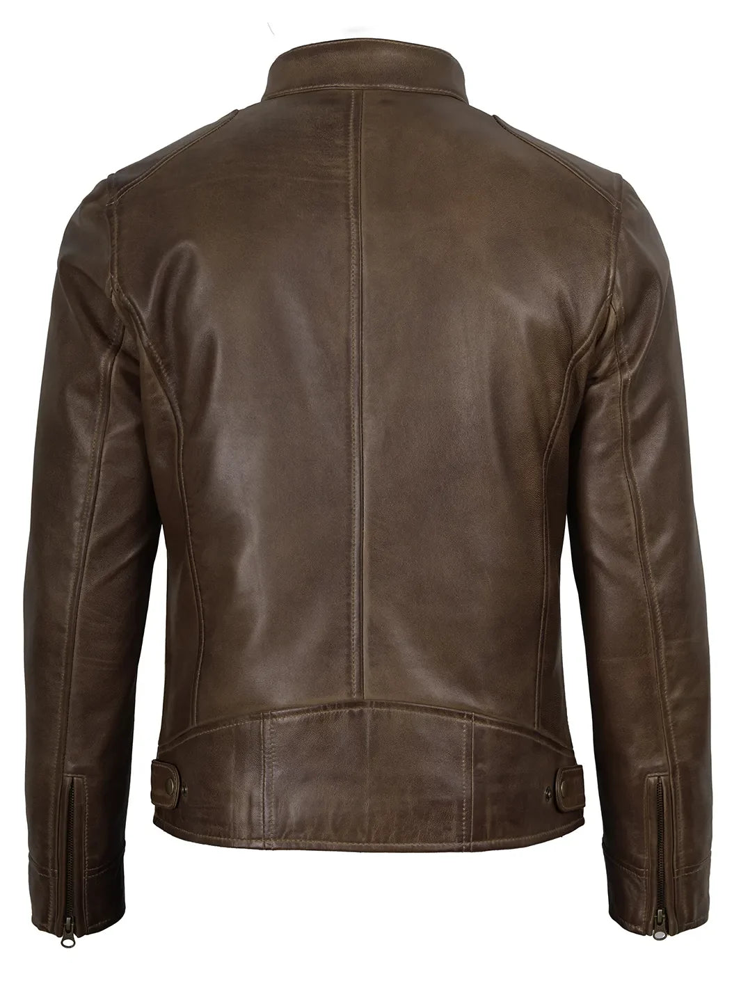Men's Coffee Brown Waxed Lambskin Cafe Racer Jacket