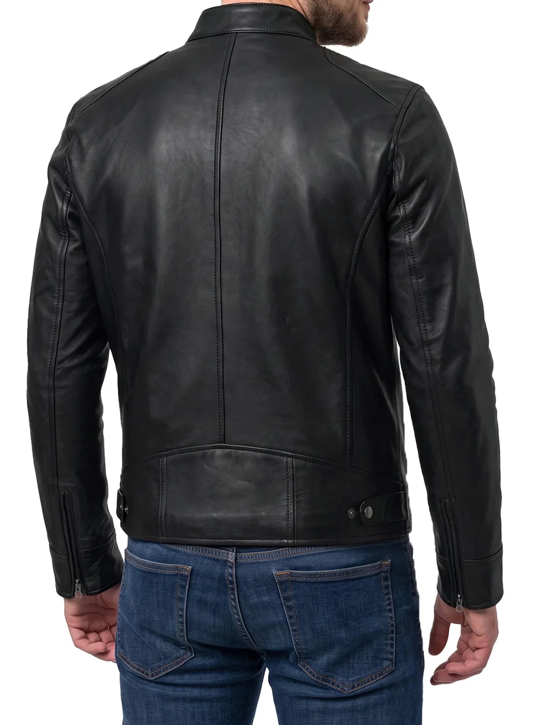 Men's Black Lambskin Leather Cafe Racer Jacket
