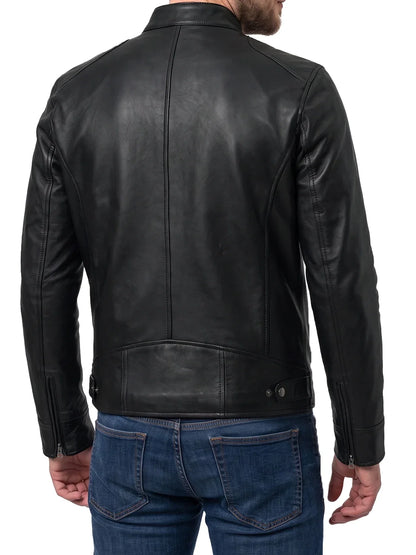Men's Black Lambskin Leather Cafe Racer Jacket