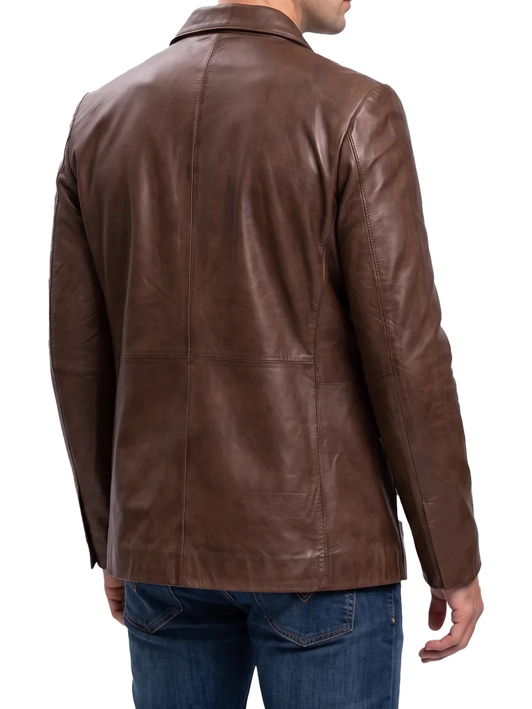 Men's Cognac Brown Two-Button Leather Blazer