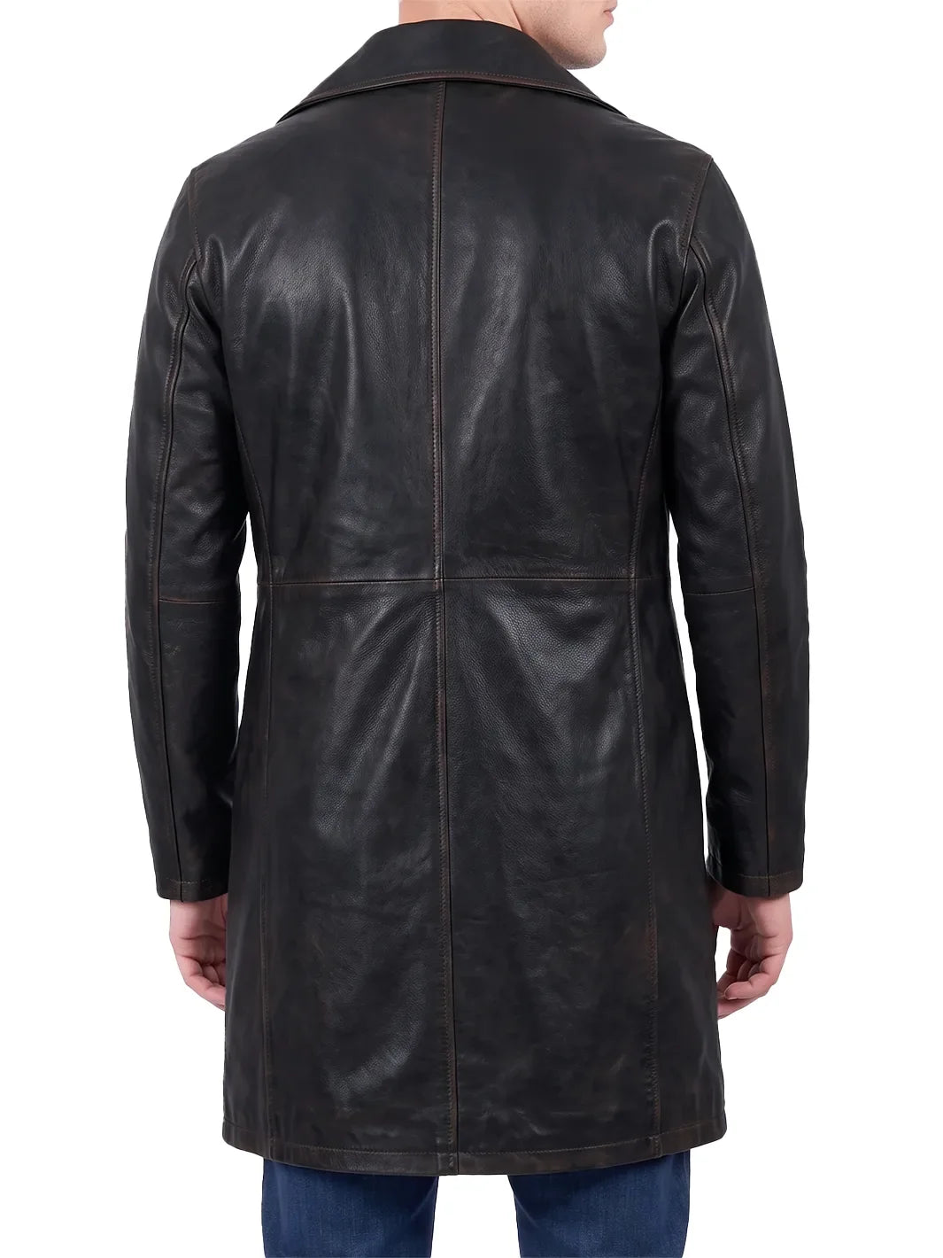 Men's Dark Brown 3/4 Length Real Leather Coat