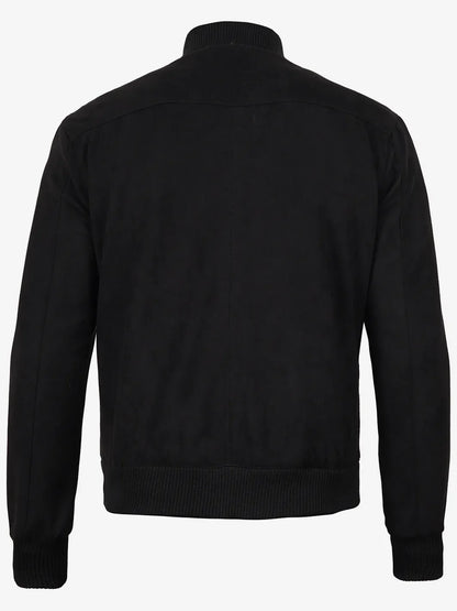 Men's Black Faux Suede Bomber Jacket