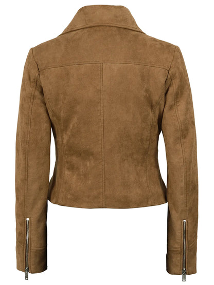 Women's Light Brown Faux Suede Biker Style Jacket