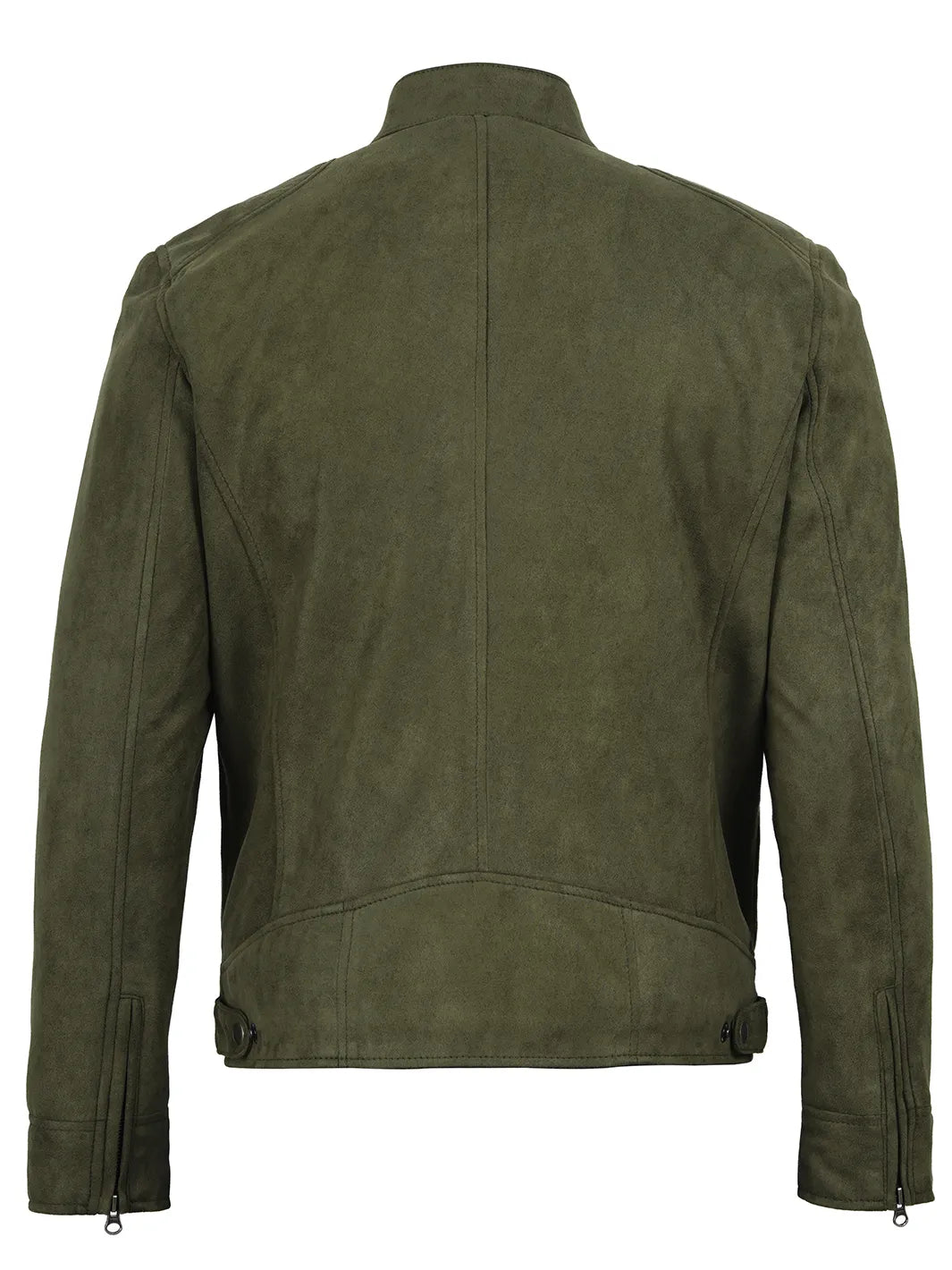 Men's Olive Green Faux Suede Cafe Racer Jacket
