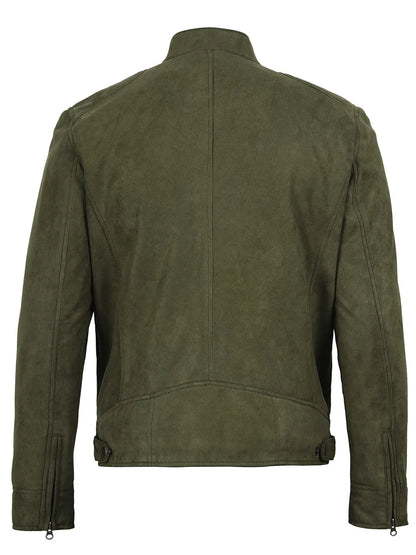 Men's Olive Green Faux Suede Cafe Racer Jacket