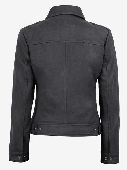Women's Dark Grey Faux Suede Harrington Jacket