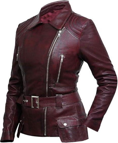 Retro Cafe Racer Brando Distressed Burgundy Biker Lambskin Leather Jacket For Women