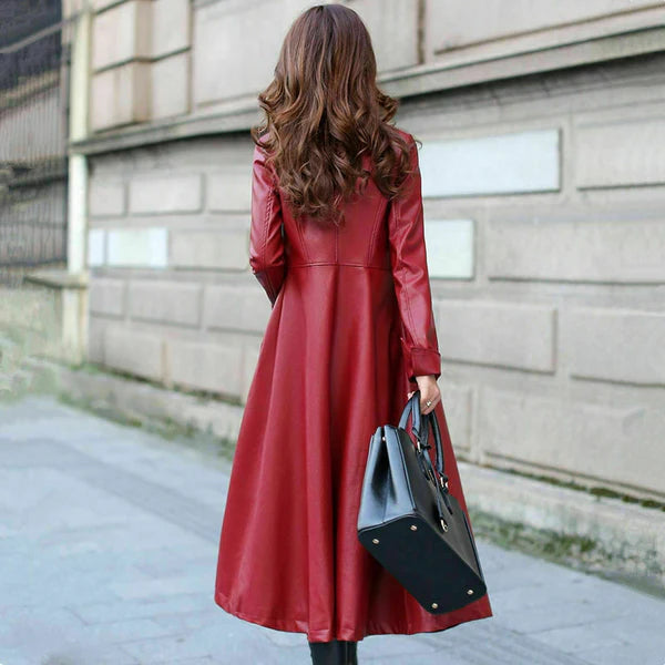 Women's Genuine Leather Pure Soft Lambskin Trench Coat Long Overcoat Max Jackets