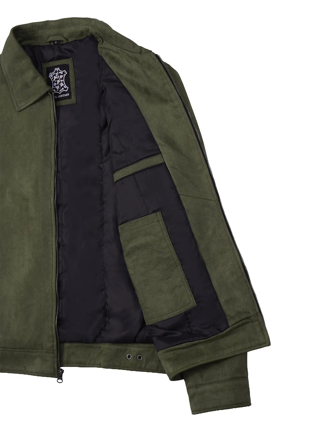Men's Olive Green Brown Faux Suede Harrington Jacket