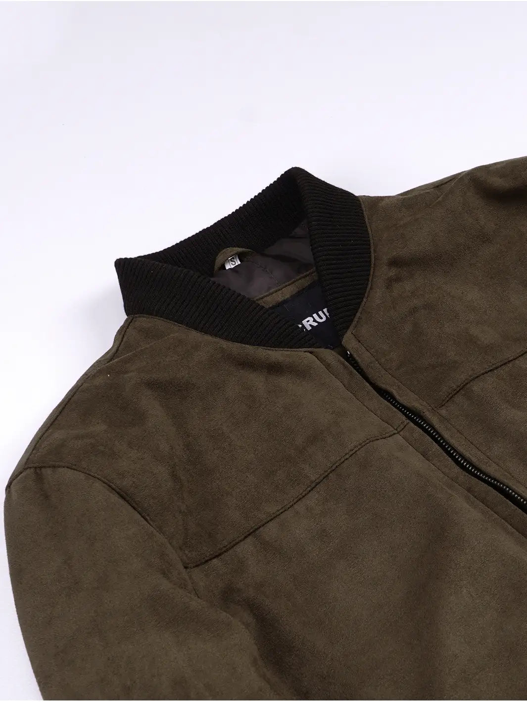 Men's Dark Brown Faux Suede Bomber Jacket