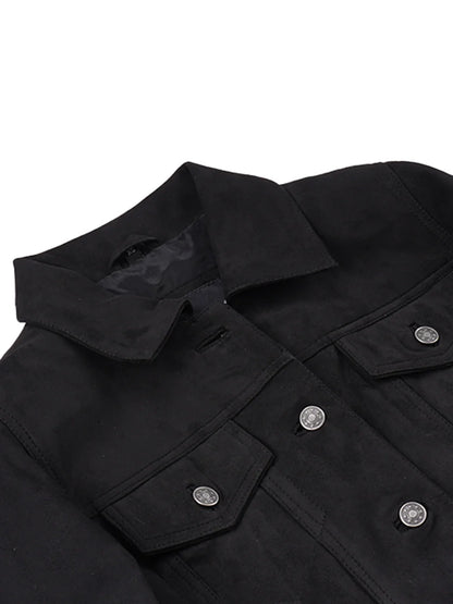 Women's Black Faux Suede Trucker Jacket