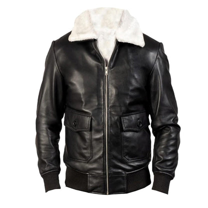 A2 Aviator White Faux Fur Shearling Genuine Sheepskin Leather Jacket For Men