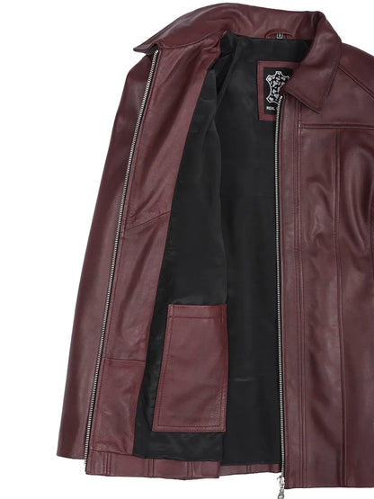 Marsha Women's Real Leather Burgundy Car Coat