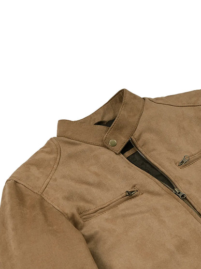 Men's Camel Faux Suede Cafe Racer Jacket