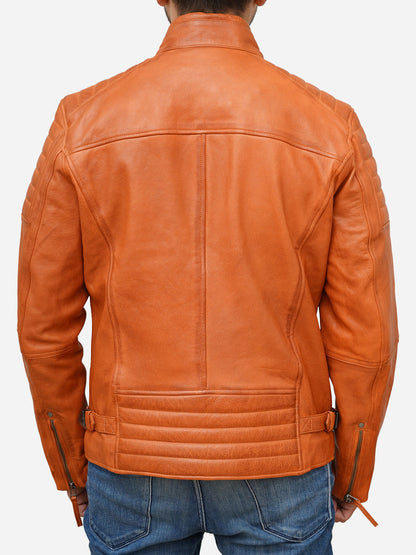 Men's Tan Brown Cafe Racer Leather Jacket Max Jackets