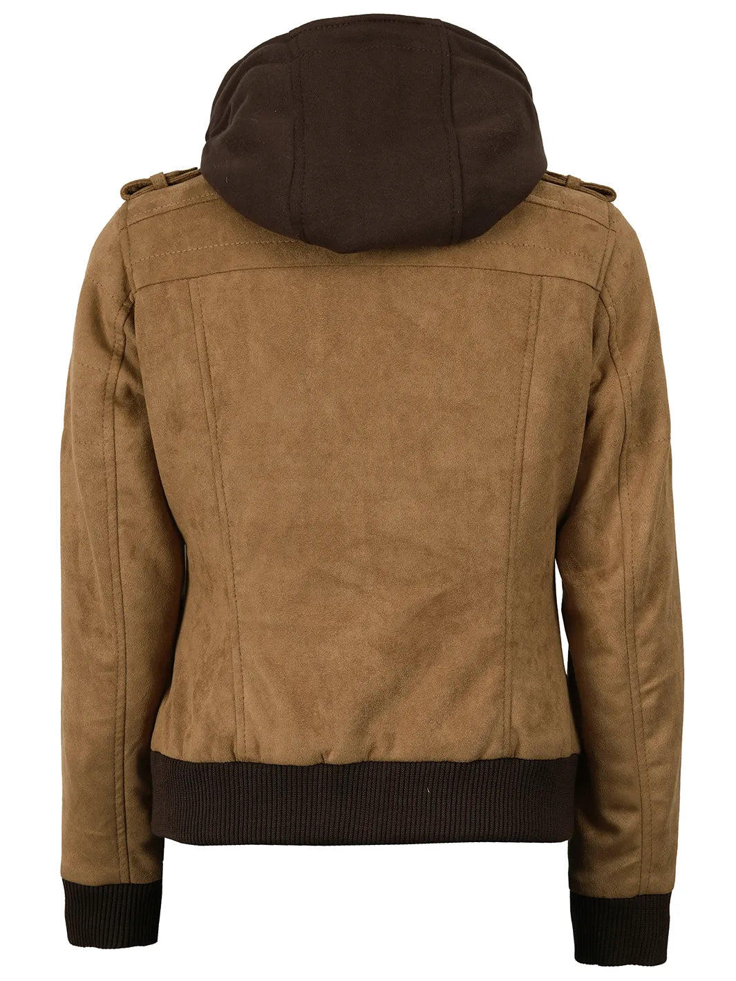 Women's Light Brown Faux Suede Hooded Bomber Jacket