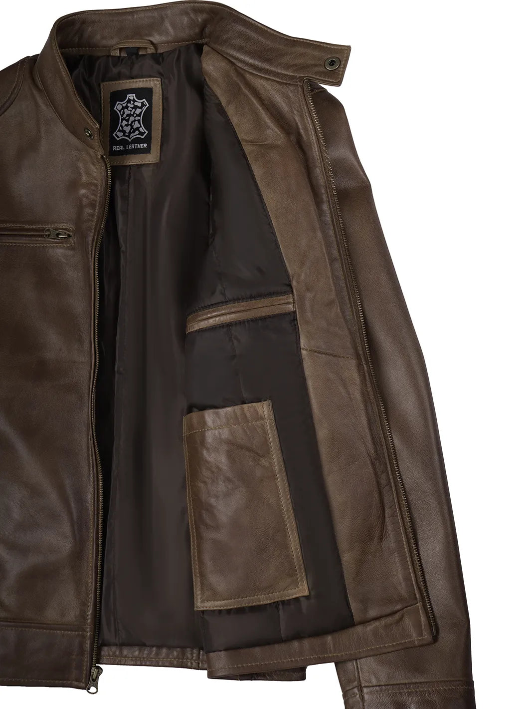 Men's Coffee Brown Waxed Lambskin Cafe Racer Jacket