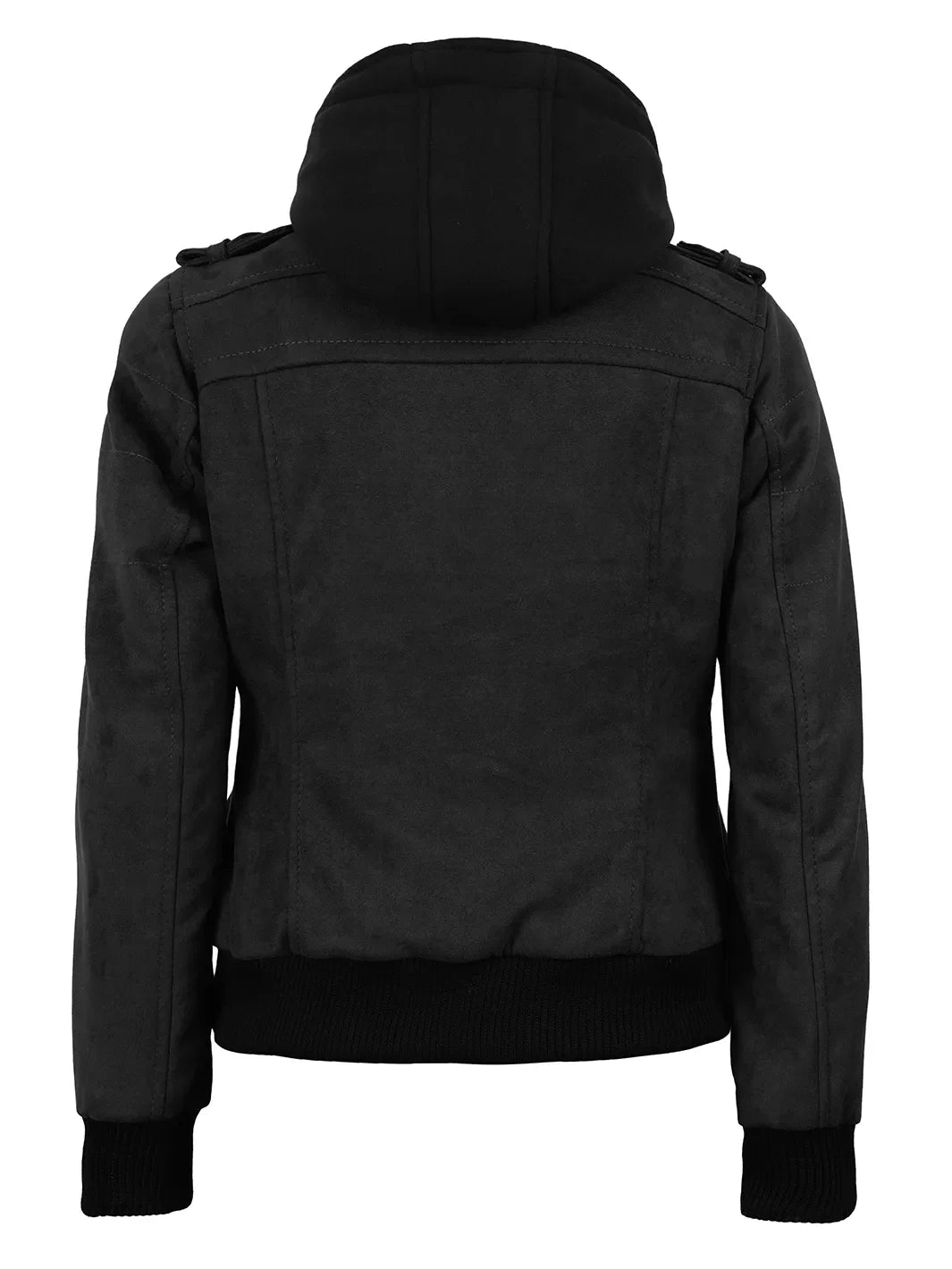 Women's Black Faux Suede Hooded Bomber Jacket