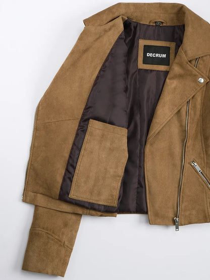 Women's Light Brown Faux Suede Biker Style Jacket