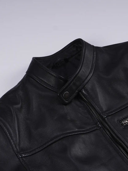 Bickford Mens Black Cafe Racer Style Real Leather Jacket