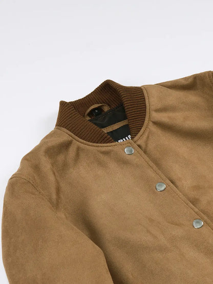 Vera Women's Light Brown Bomber Faux Suede Jacket