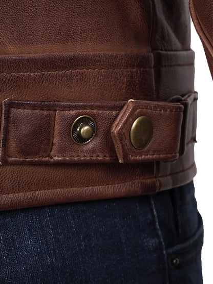 Men's Cognac Brown Quilted Leather Cafe Racer Jacket