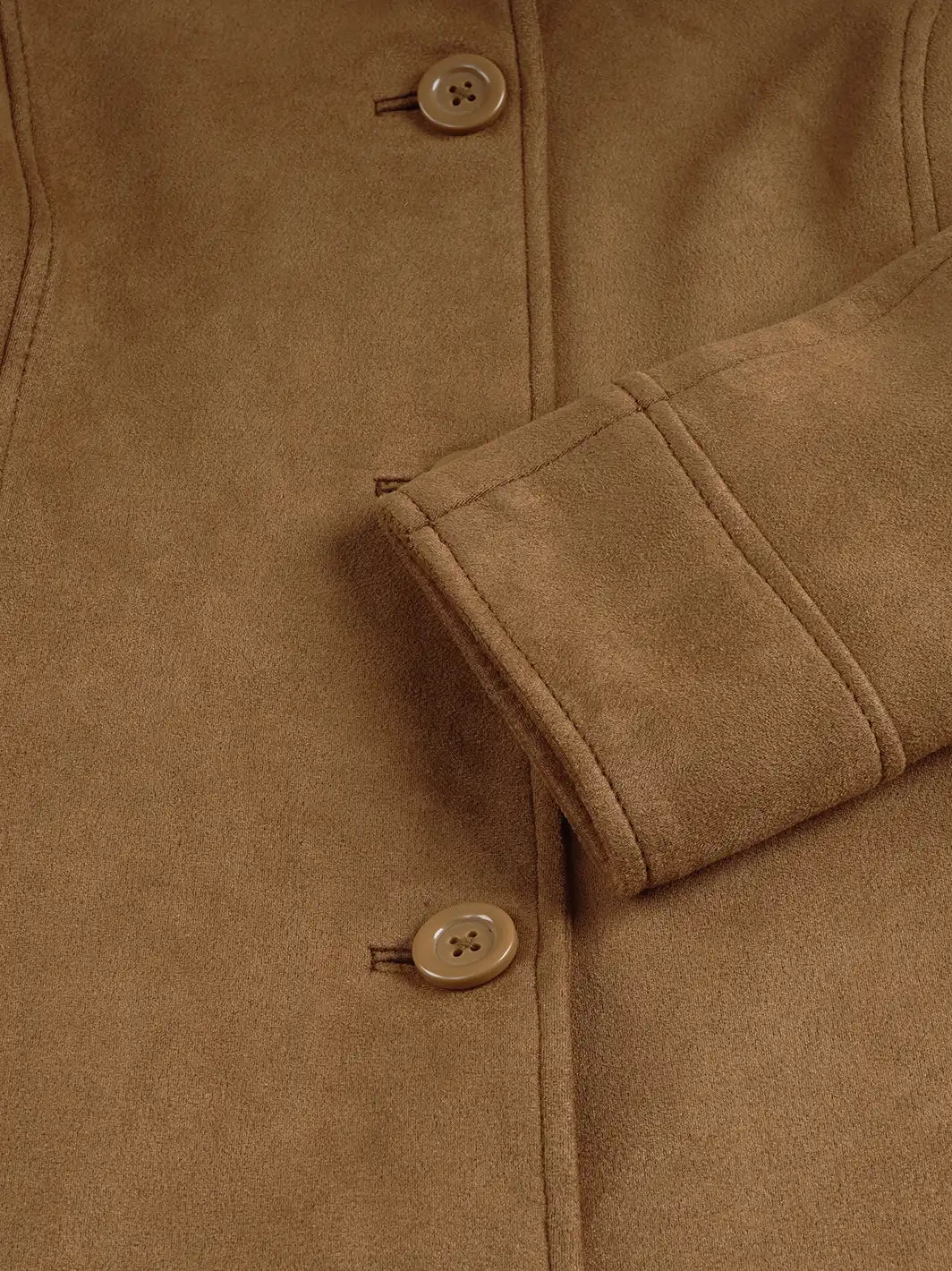 Women's 3/4 Length Light Brown Faux Suede Coat — Button Front