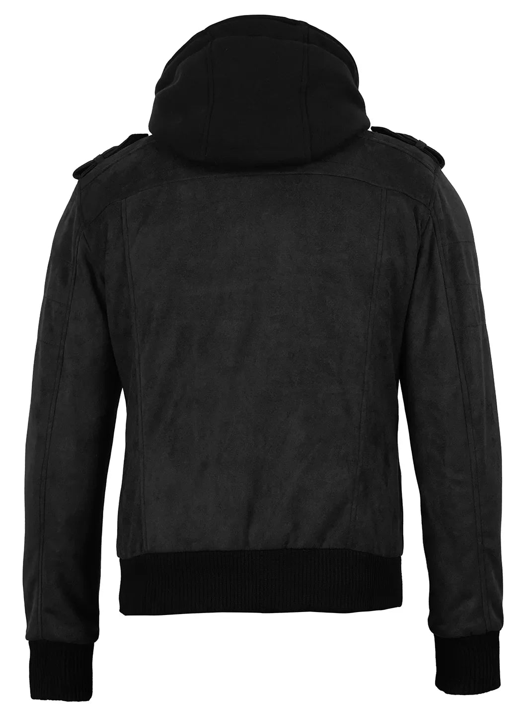 Men's Black Faux Suede Hooded Bomber Jacket