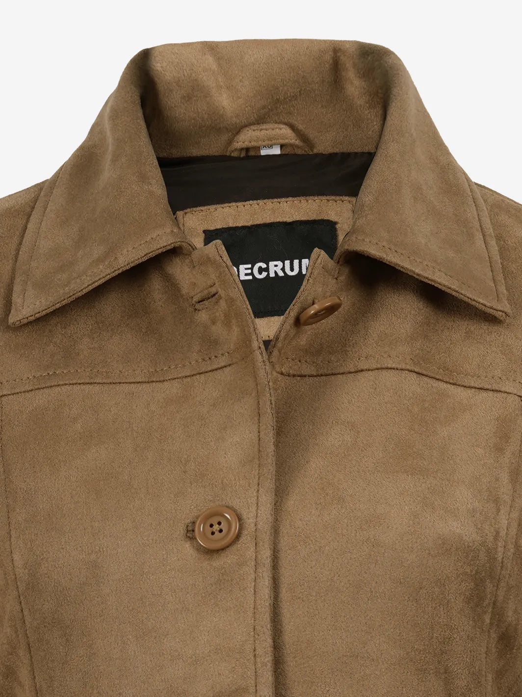 Women's 3/4 Length Camel Brown Faux Suede Coat — Button Front