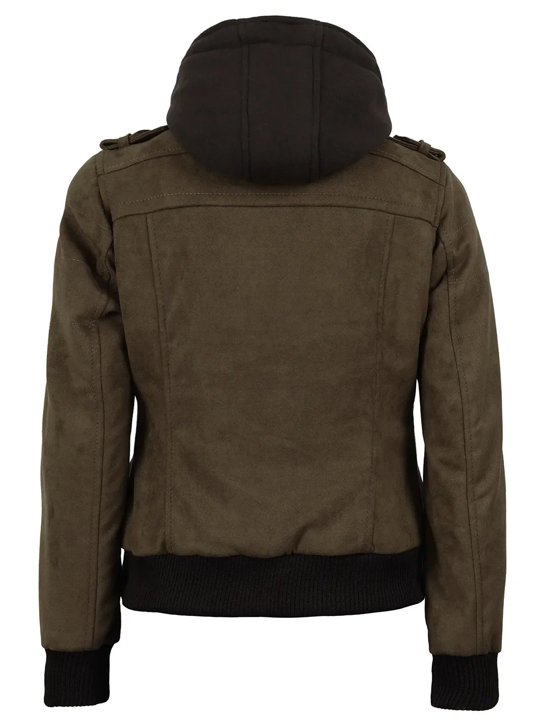 Women's Dark Brown Faux Suede Hooded Bomber Jacket