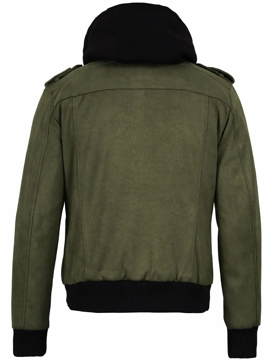 Men's Olive Green Faux Suede Hooded Bomber Jacket