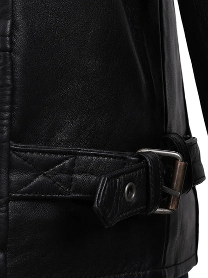 Men’s Black Cafe Racer Style Real Leather Jacket | Padded Shoulders