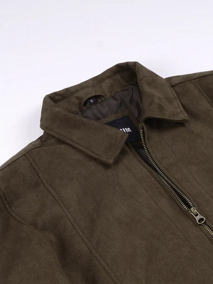 Men's Dark Brown Faux Suede Harrington Jacket