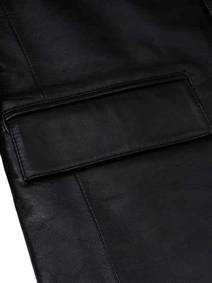 Men's Black Lambskin Leather Blazer with Two-Button Front