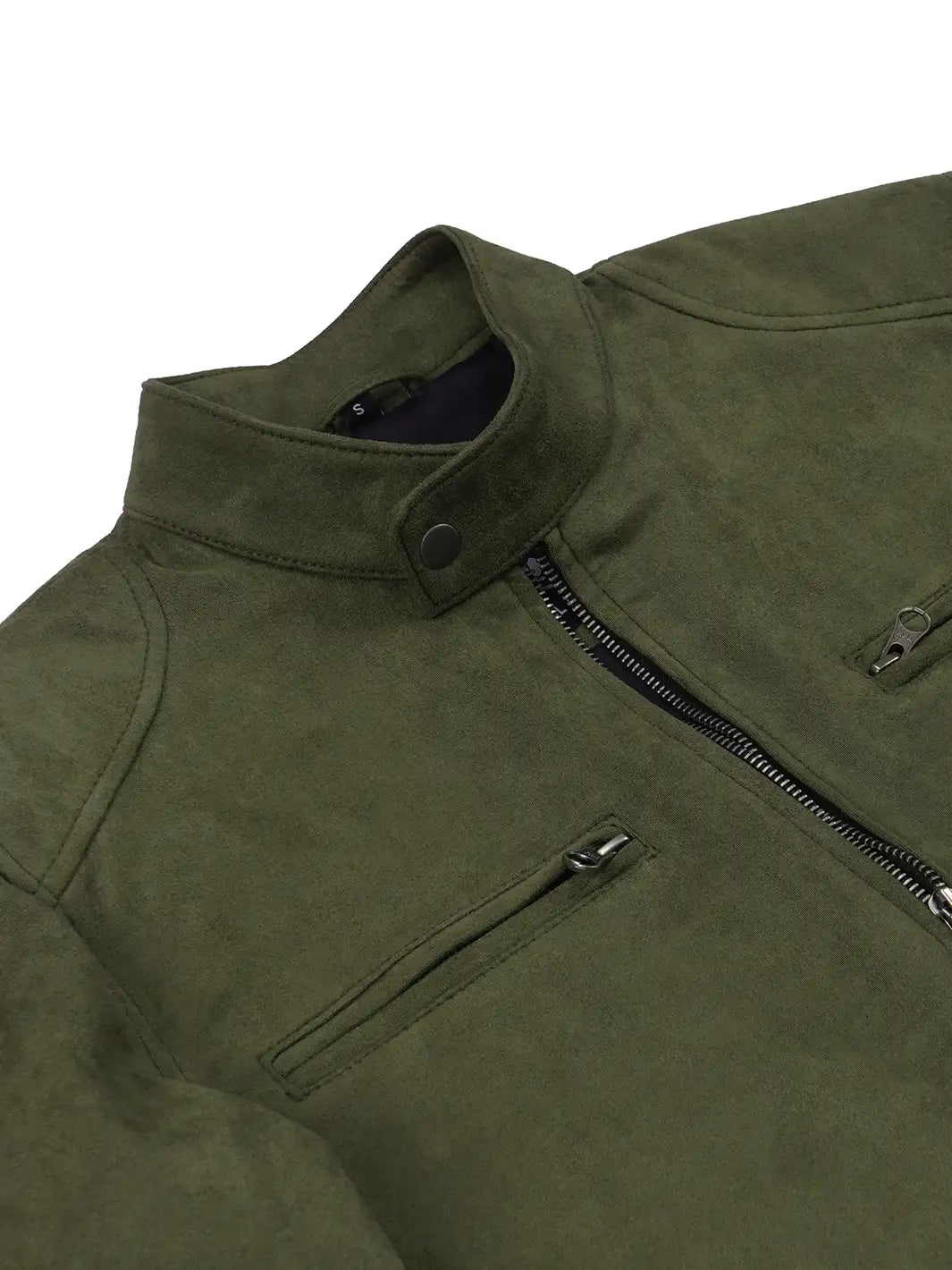 Men's Olive Green Faux Suede Cafe Racer Jacket