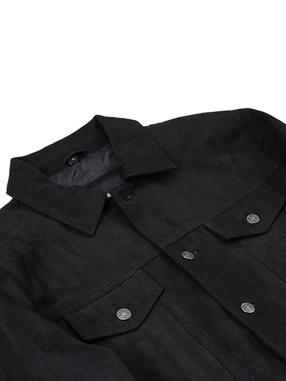 Men's Black Faux Suede Trucker Jacket