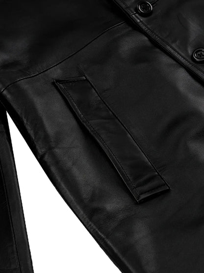 Men's Black 3/4 Length Real Leather Car Coat