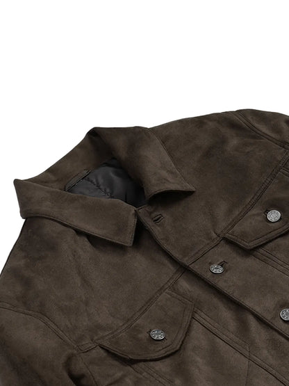 Men's Dark Brown Faux Suede Trucker Jacket