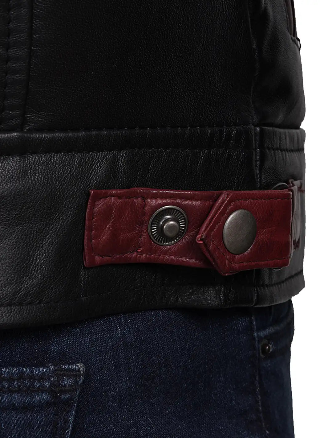 Men's Black and Burgundy Quilted Leather Cafe Racer Jacket